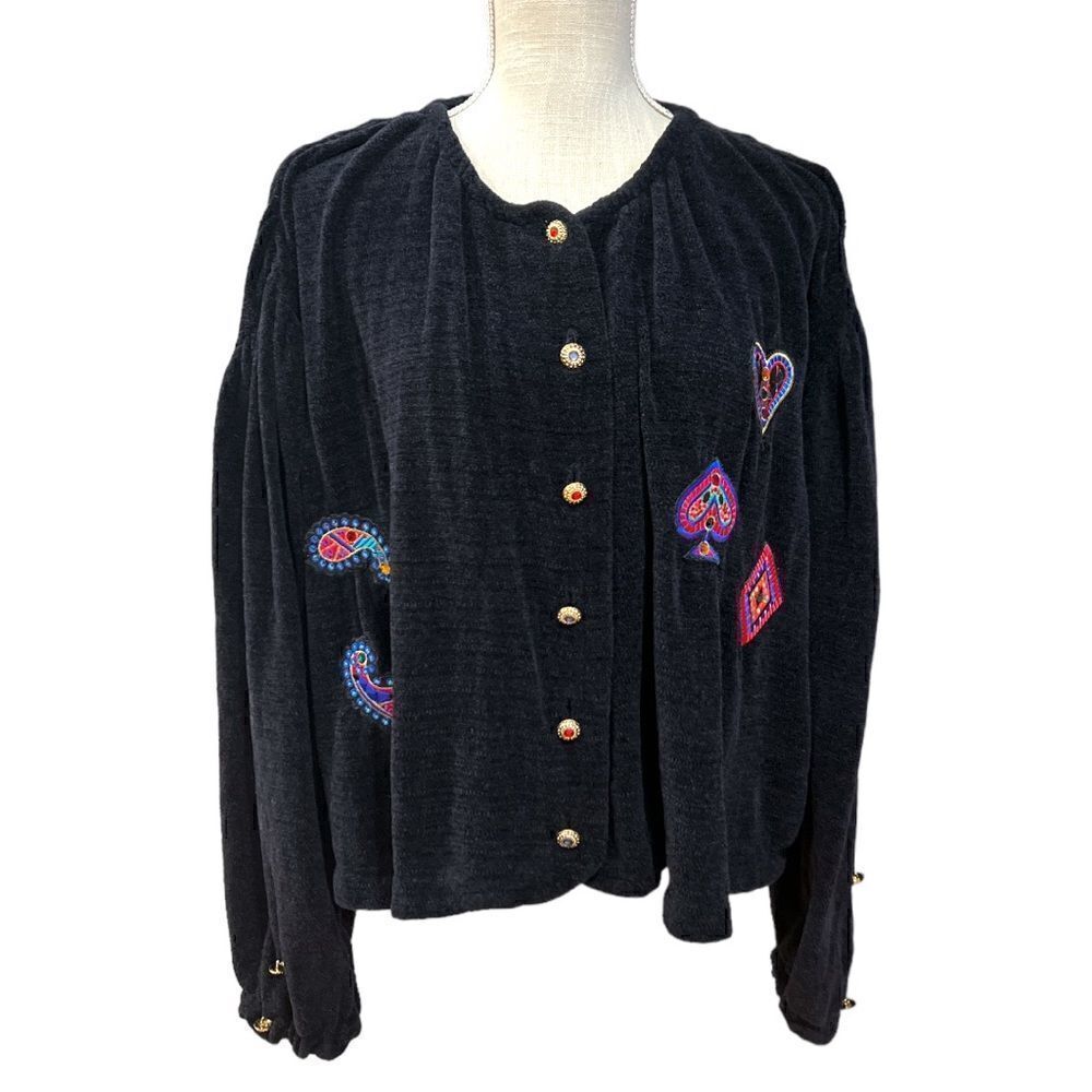 BODE- Vintage Patches Rhinestone Cape Cardigan